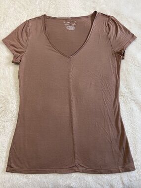 Alfani Elevated V-Neck Short Sleeve Top - Brown